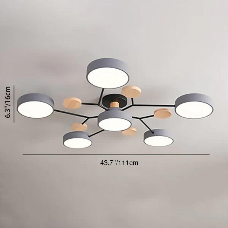 Contemporary Scandinavian Round Molecule Branch Design LED Semi-Flush Mount Ceiling Light For Living Room Lumendat