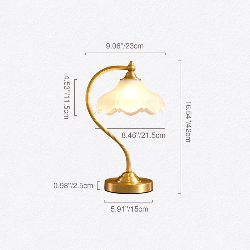 Traditional Vintage Round Copper Glass Petal Shade 1-Light Table Lamp For Bedroom Lumendat