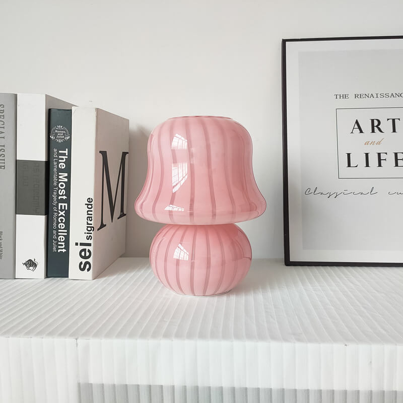 French Cream Handmade Glass Mushroom 1-Light Table Lamp Lumendat