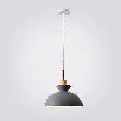 Contemporary Nordic Oak Wood Iron Bell Cone Dome 1-light Pendant Light for Living Room Lumendat