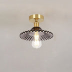 Japanese Vintage Glass Brass Lotus 1-Light Semi-Flush Mount Ceiling Light Lumendat