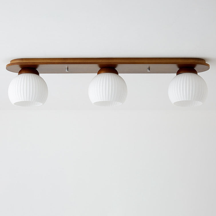 Japanese Vintage Striped Glass Wood Long Plate 2/3 Light Flush Mount Ceiling Light Lumendat