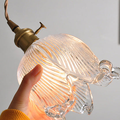 Vintage Nordic Brass Glass Bell Flower 1-light Pendant Light