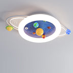 Modern Minimalist Children Round Planet Iron Resin Acrylic LED Flush Mount Ceiling Light for Bedroom