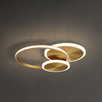 Modern Minimalist Triple Circle Full Copper Acrylic LED Flush Mount Ceiling Light for Bedroom