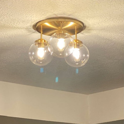 Industrial Glass Spherical / Long Barrel Design 3-light Semi-flush Mount Light