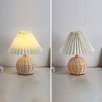 Contemporary Nordic Rattan Fabric Pleated Conic Ball LED Table Lamp For Bedroom Lumendat
