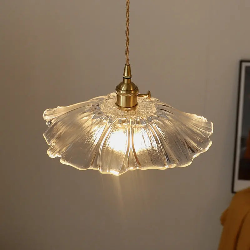 Traditional Vintage Lotus Leaf Glass Brass 1-light Pendant Light for Living Room BulbSquare