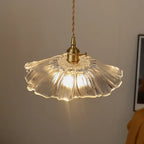 Traditional Vintage Lotus Leaf Glass Brass 1-light Pendant Light for Living Room BulbSquare