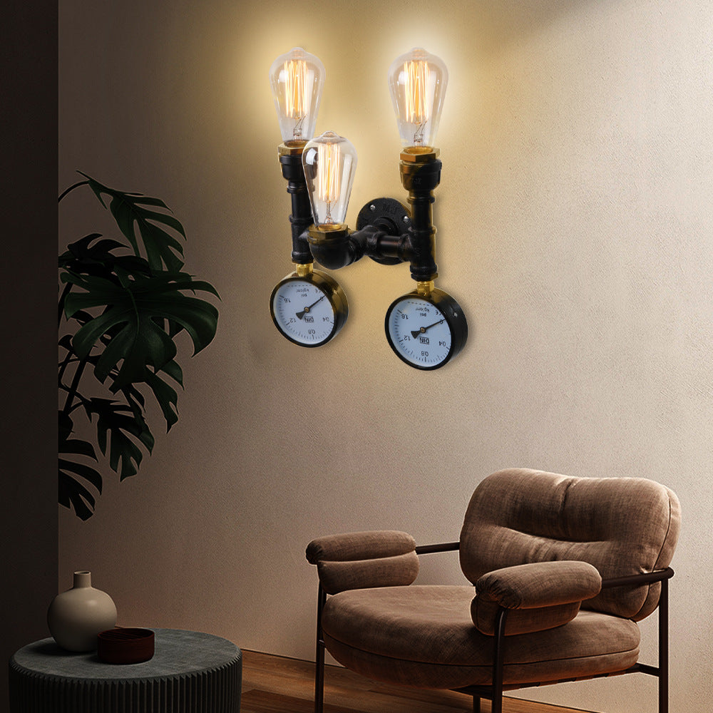 Traditional Vintage Iron Pipe Water Meter 3-Light Wall Sconce Lamp For Living Room Lumendat