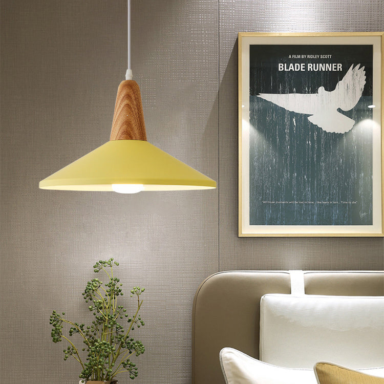 Nordic Minimalist Macaron Solid Color Aluminum Wood 1-light Pendant Light BulbSquare