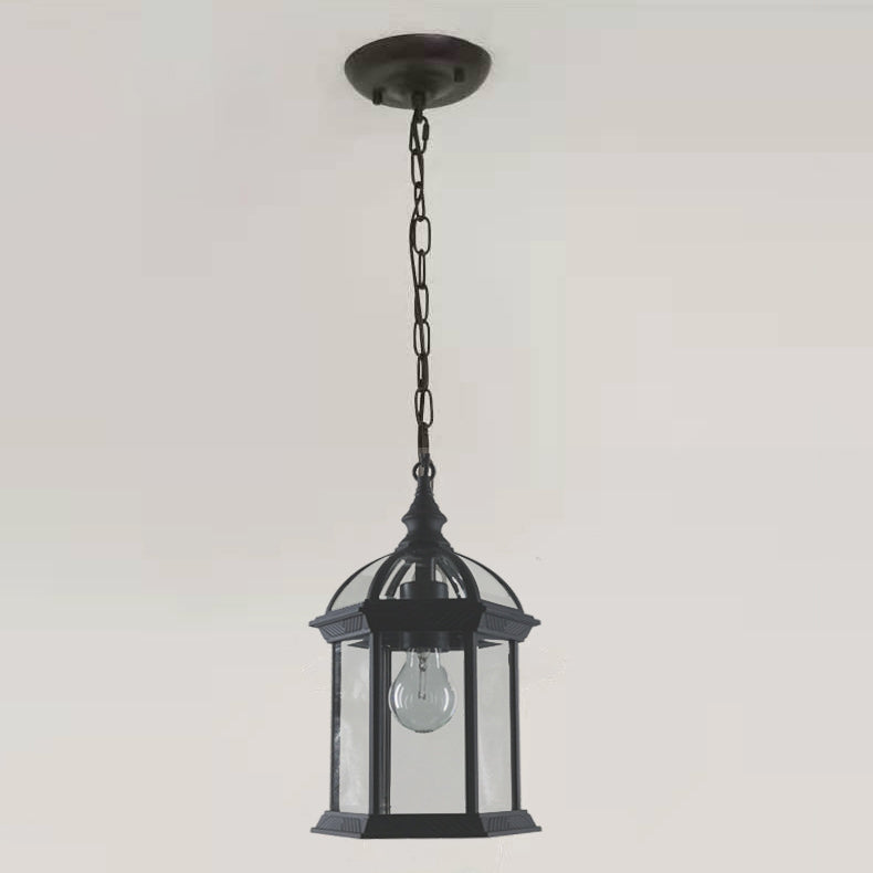 Modern Minimalist Hexagonal Column Aluminum Glass 1-light Outdoor Pendant Light for Garden BulbSquare
