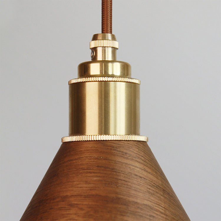 Modern Minimalist Solid Wood Cone Copper 1-light Pendant Light for Living Room BulbSquare