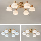 Traditional Japanese Wabi-sabi Rubberwood Hardware Glass 3/6/8-Light Flush Mount Lighting For Living Room Lumendat