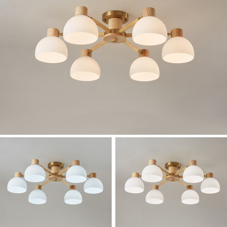 Traditional Japanese Wabi-sabi Rubberwood Hardware Glass 3/6/8-Light Flush Mount Lighting For Living Room Lumendat