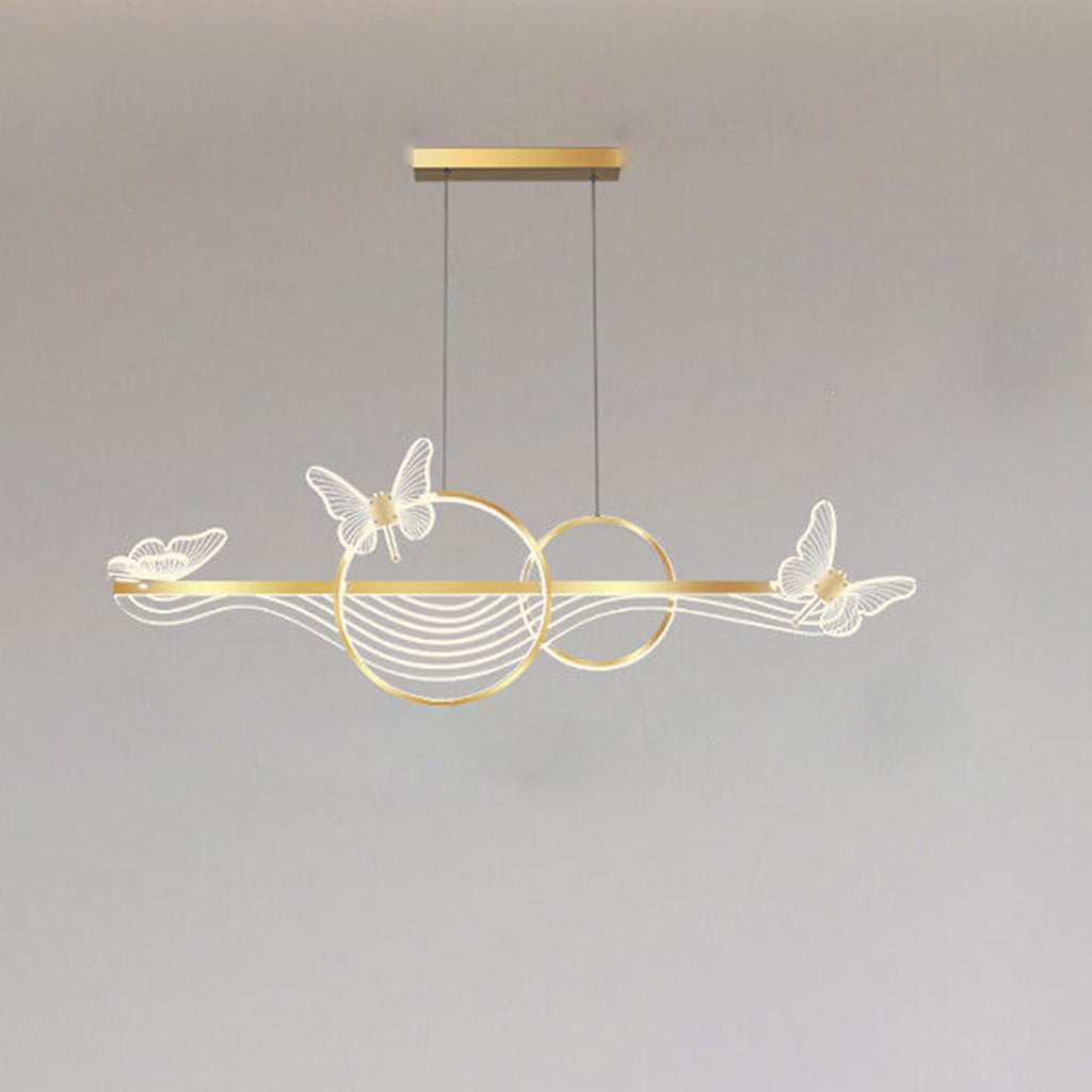 Nordic Light Luxury Butterfly Round Linear Island Light LED Chandelier BulbSquare