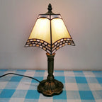 European Vintage Tiffany Square Stained Glass Iron 1-Light Table Lamp Lumendat
