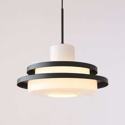 Traditional Vintage Round Cylinder Glass Iron 1-light Pendant Light for Living Room