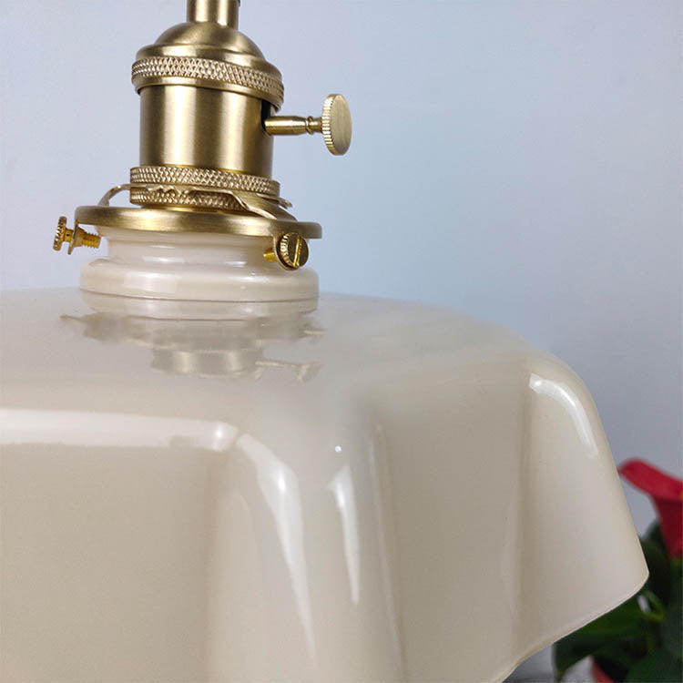 Traditional Japanese Cream Petal Glass Iron 1-Light Pendant Light For Dining Room