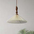 Vintage 1-light Pleated Fabric Conical Pendant Light BulbSquare