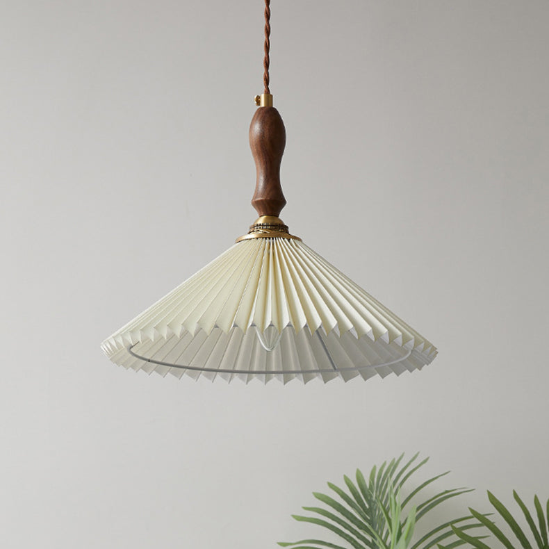 Vintage 1-light Pleated Fabric Conical Pendant Light