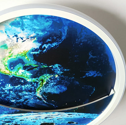 Modern Art Deco Planet Earth Round Silicon Iron LED Flush Mount Ceiling Light for Living Room