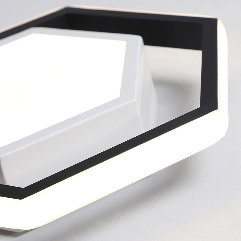 Modern Minimalist Geometric Hexagonal Ring LED Flush Mount Ceiling Light