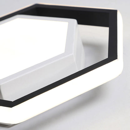 Modern Minimalist Geometric Hexagonal Ring LED Flush Mount Ceiling Light