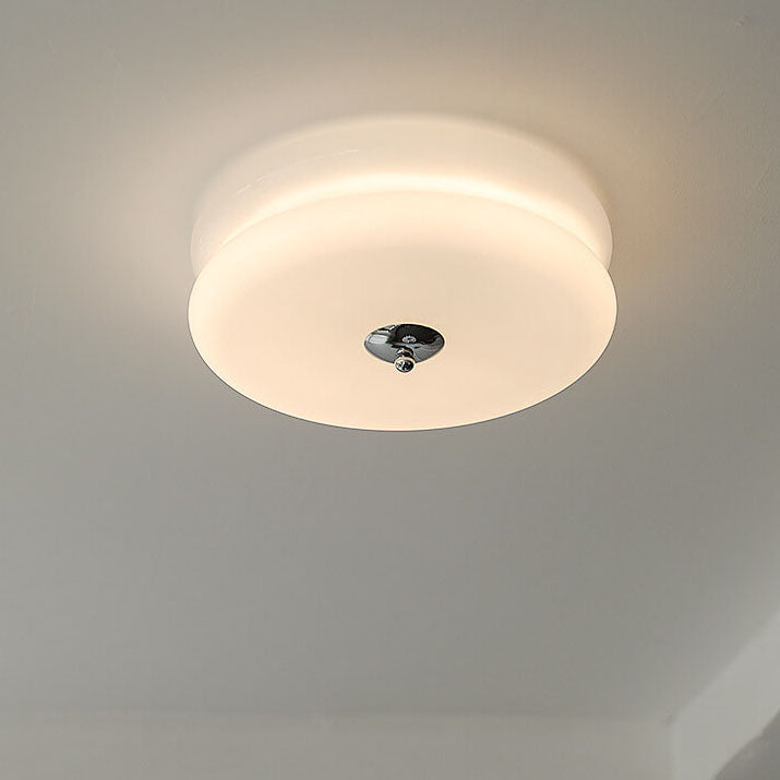 French Minimalist Cream Glass Round LED Flush Mount Ceiling Light BulbSquare