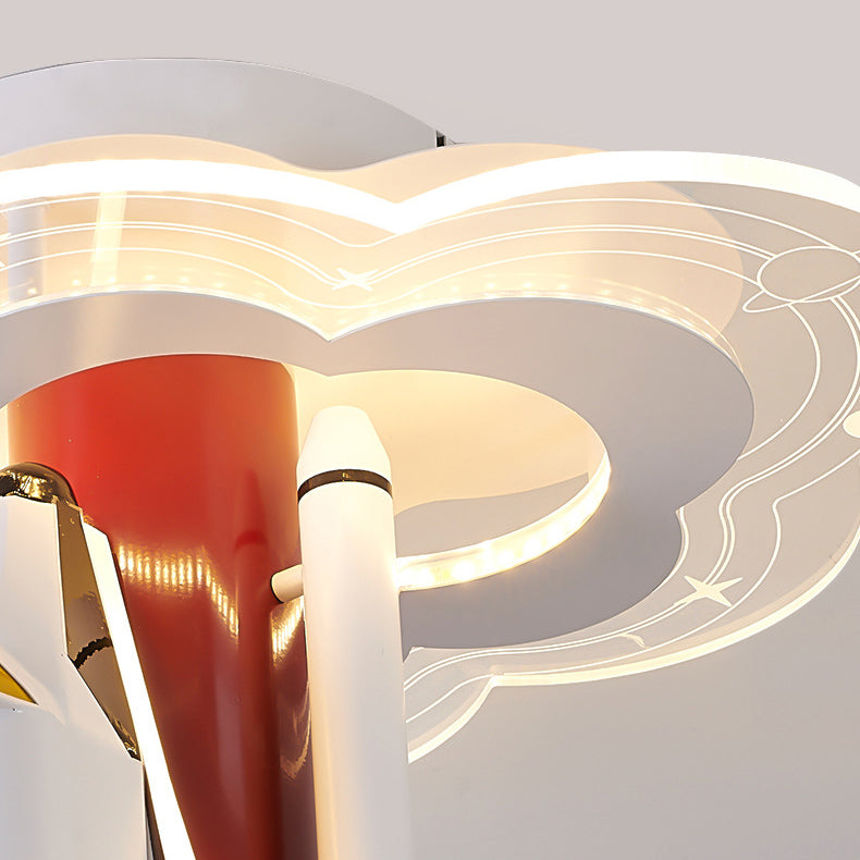 Contemporary Creative Iron Cartoon Aerospace Rocket Acrylic LED Kids Flush Mount Ceiling Light for Living Room