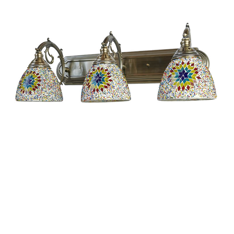 Tiffany Mediterranean Horn Stained Glass 3-Light Bathroom Vanity Mirror Front Wall Sconce Lamp Lumendat