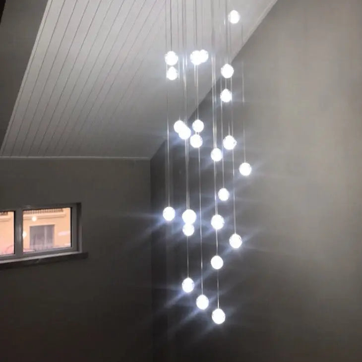 Modern Luxury Staircase Crystal Orb Ball Shade LED Loft Chandelier Lumendat