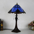 Tiffany Mediterranean Stained Glass Cone Pull Cord 2-Light Table Lamp Lumendat