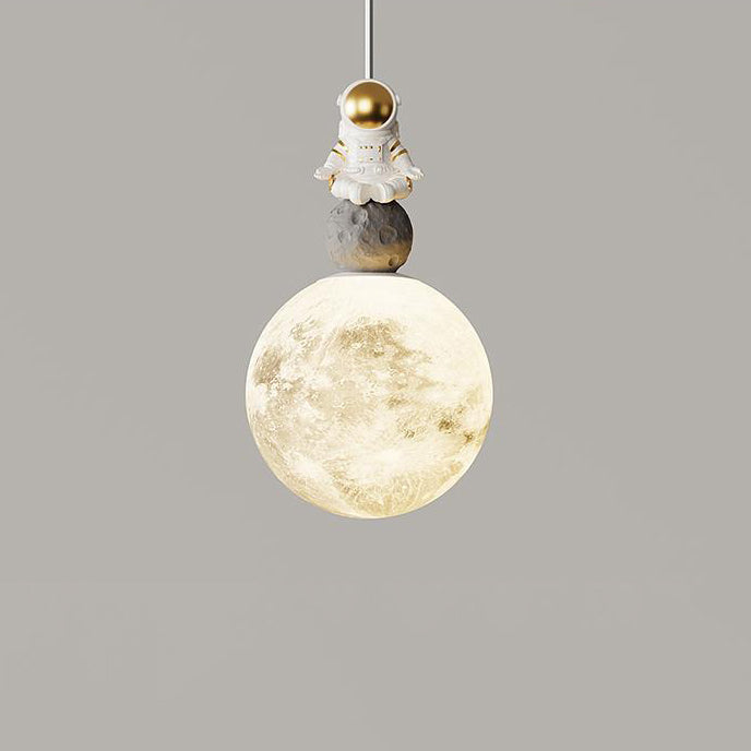 Modern Minimalist Astronaut Moon Iron Resin LED Pendant Light for Bedroom BulbSquare