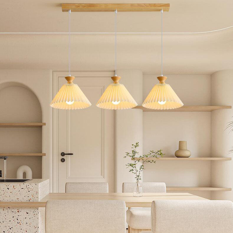 Nordic Wooden Pleated Cone 1/3 Light Island Light Chandelier BulbSquare