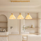 Nordic Wooden Pleated Cone 1/3 Light Island Light Chandelier BulbSquare