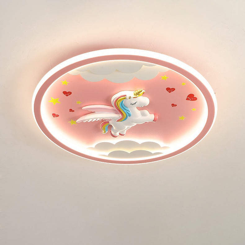 Lumendat Contemporary Creative Cartoon Fighter Unicorn Resin Acrylic LED Kids Flush Mount Ceiling Light For Bedroom Lumendat