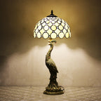 Vintage Tiffany Peacock Gem Dome Glass Resin 1-Light Table Lamp Lumendat