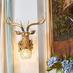 European Retro Deer Head Resin 1-Light Wall Sconce Lamp