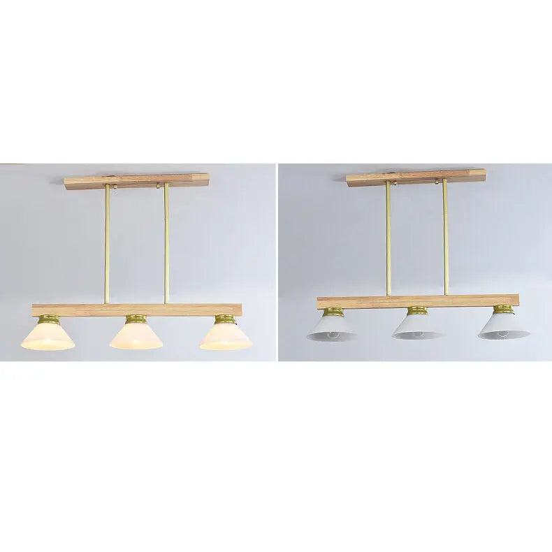 Nordic Solid Wood Cone Glass Shade 3/4 Light Island Light Chandelier BulbSquare