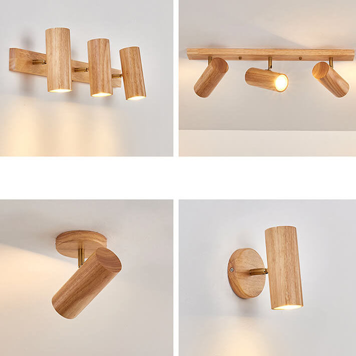 Japanese Minimalist Solid Wood Spotlight Track 1/3/4 Light Flush Mount Ceiling Light Lumendat