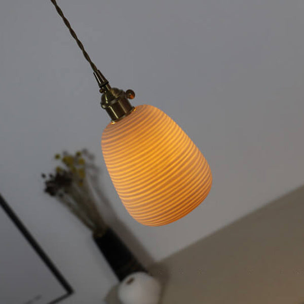 Nordic Japanese Ceramic Brass Oval 1-light Pendant Light BulbSquare