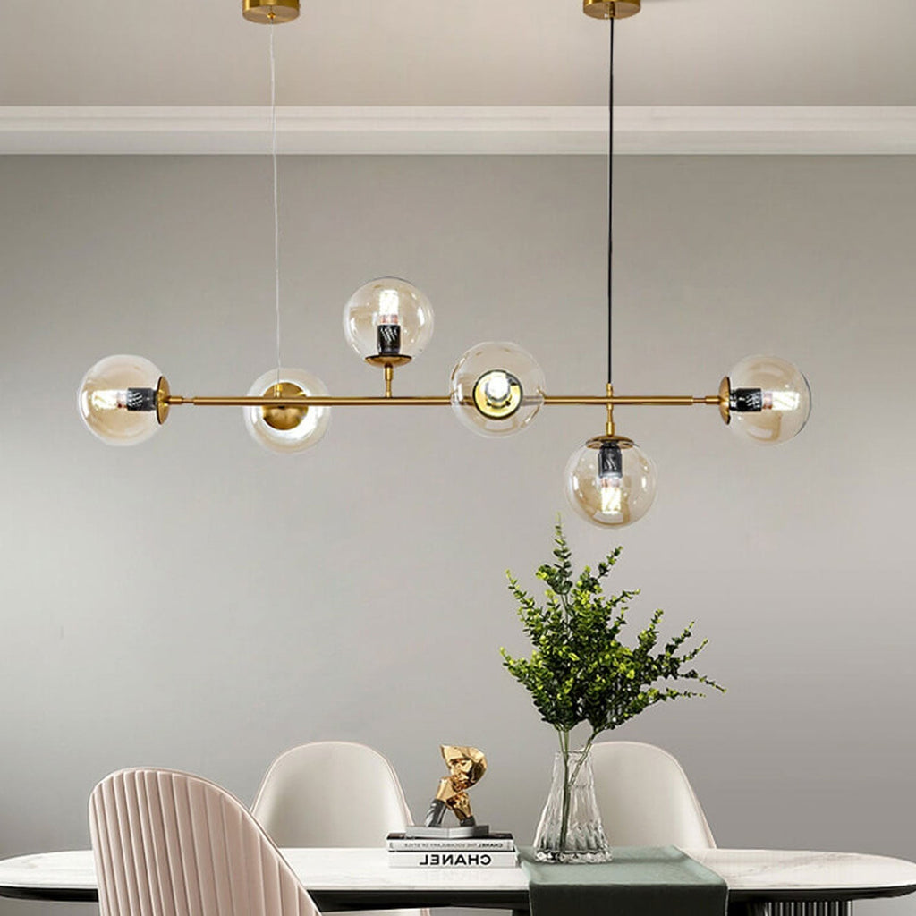 Modern Minimalist Long Glass Round Globe Island Light 6-light Chandelier BulbSquare