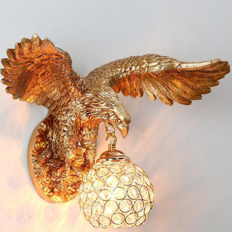 European Creative Resin Eagles Crystal Shade 1-Light Wall Sconce Lamp Lumendat