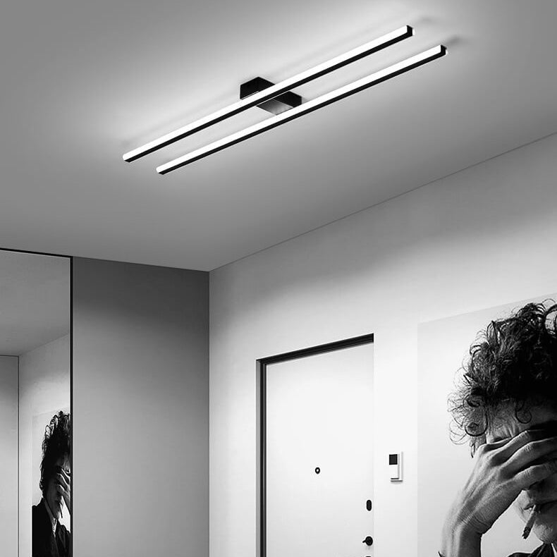 Modern Minimalist Geometric Dual Straight Line LED Semi-flush Mount Ceiling Light for Hallway