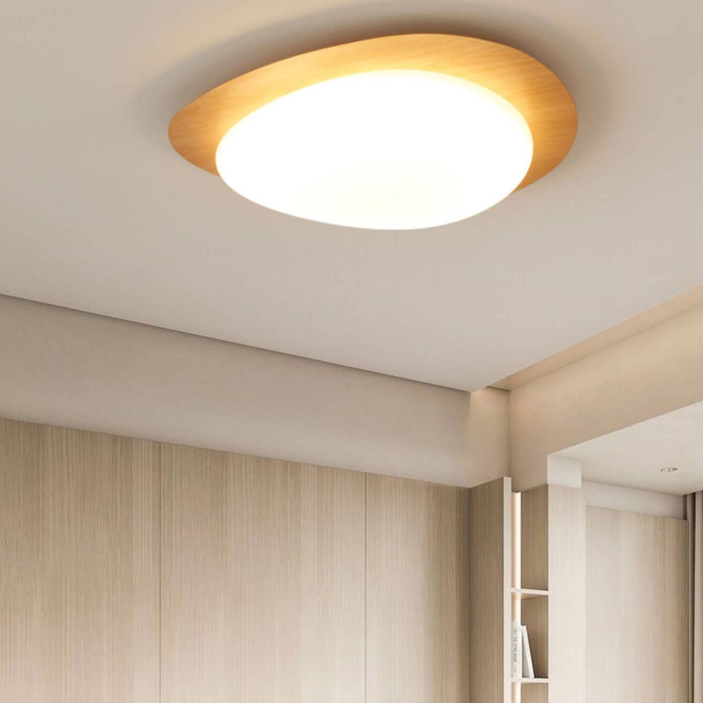 Nordic Iron Wood Grain Pebble LED Flush Mount Ceiling Light Lumendat