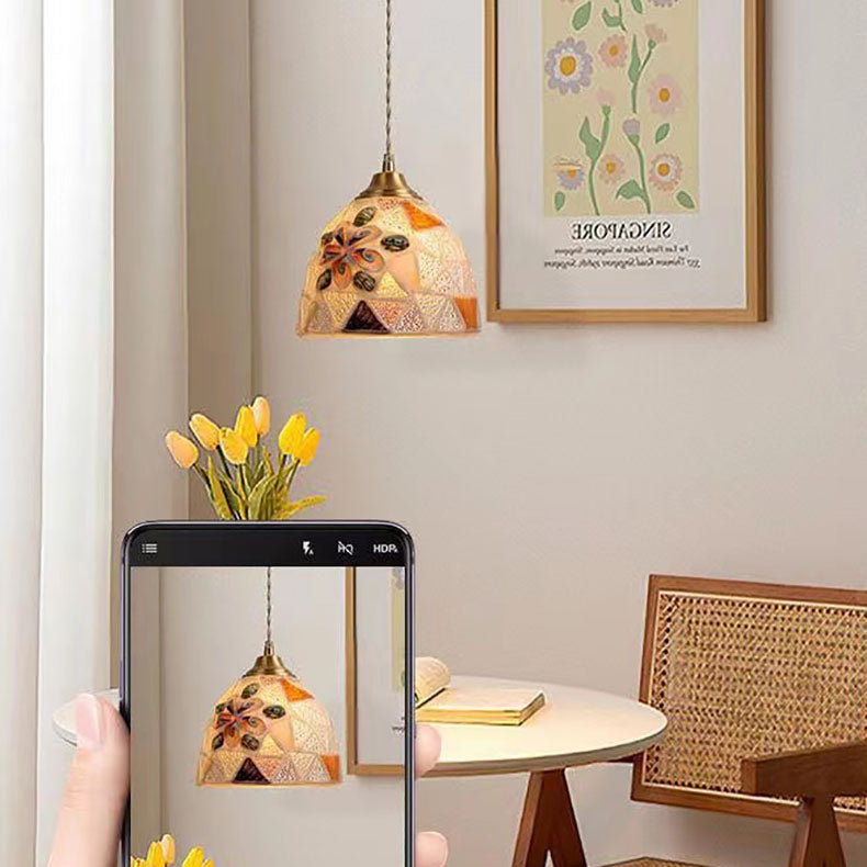 Traditional Tiffany Shell Decor Stained Glass Semicircle 1-light Pendant Light for Bedroom BulbSquare