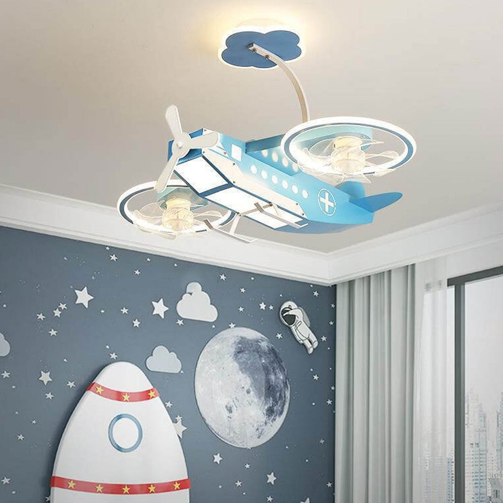 Lumendat Creative Cartoon Aircraft Kids Flush Mount Ceiling Fan Light Lumendat