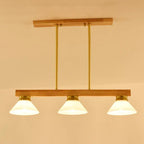 Nordic Solid Wood Cone Glass Shade 3/4 Light Island Light Chandelier BulbSquare