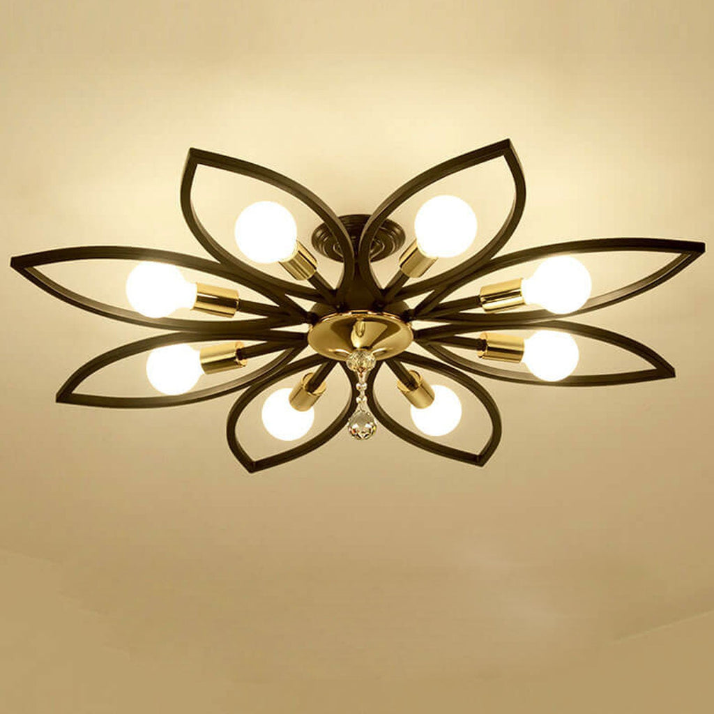 Nordic Light Luxury Wrought Iron Crystal 6/8-light Flush Mount Ceiling Light BulbSquare
